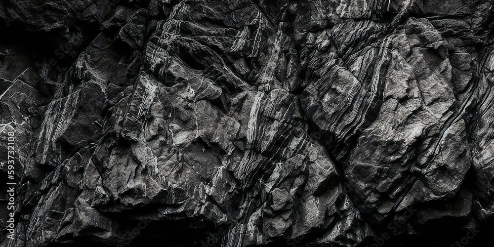 Black white stone texture. Rock surface. Close - up view. Like a old rough concrete wall. Dark gray grunge background with space for design. Template. Backdrop. Wide banner. Generative AI Black white stone texture. Rock surface. Close - up view. Like a old rough concrete wall. Dark gray grunge background with space for design. Template. Backdrop. Wide banner. Generative AI