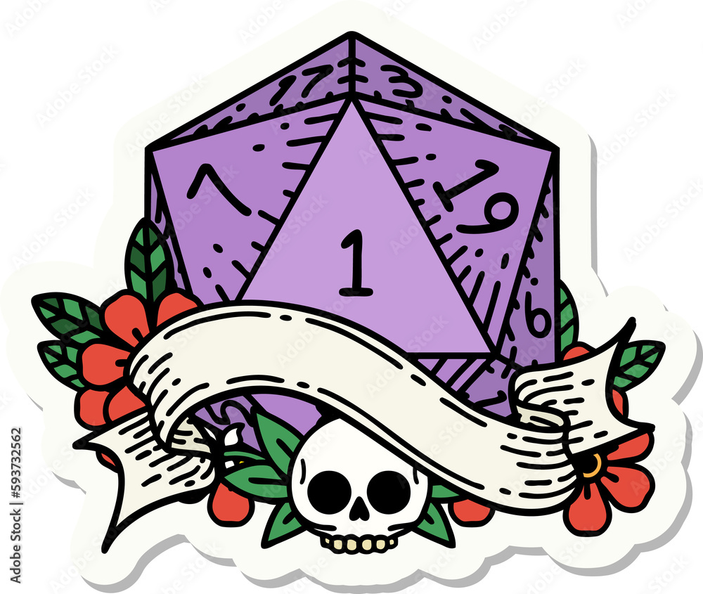 natural one d20 dice roll sticker natural one d20 dice roll sticker