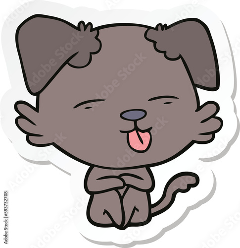 sticker of a cartoon dog sticking out tongue