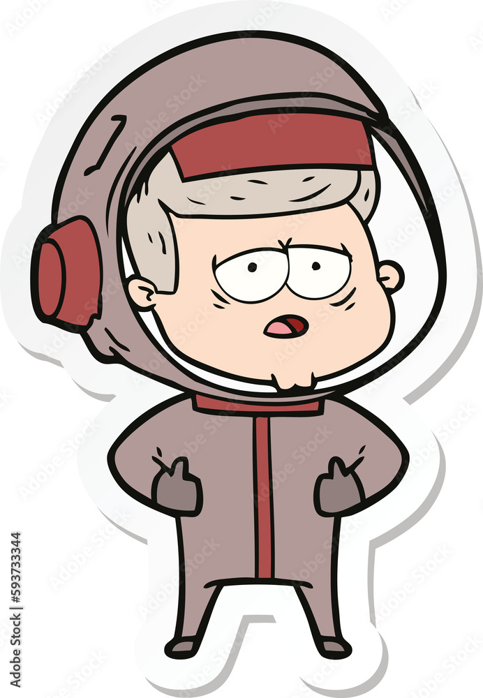 sticker of a cartoon tired astronaut sticker of a cartoon tired astronaut