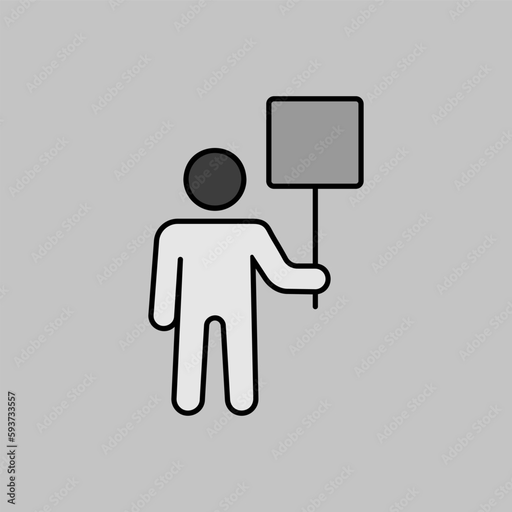 Man standing and holding in hands banner icon Man standing and holding in hands banner icon
