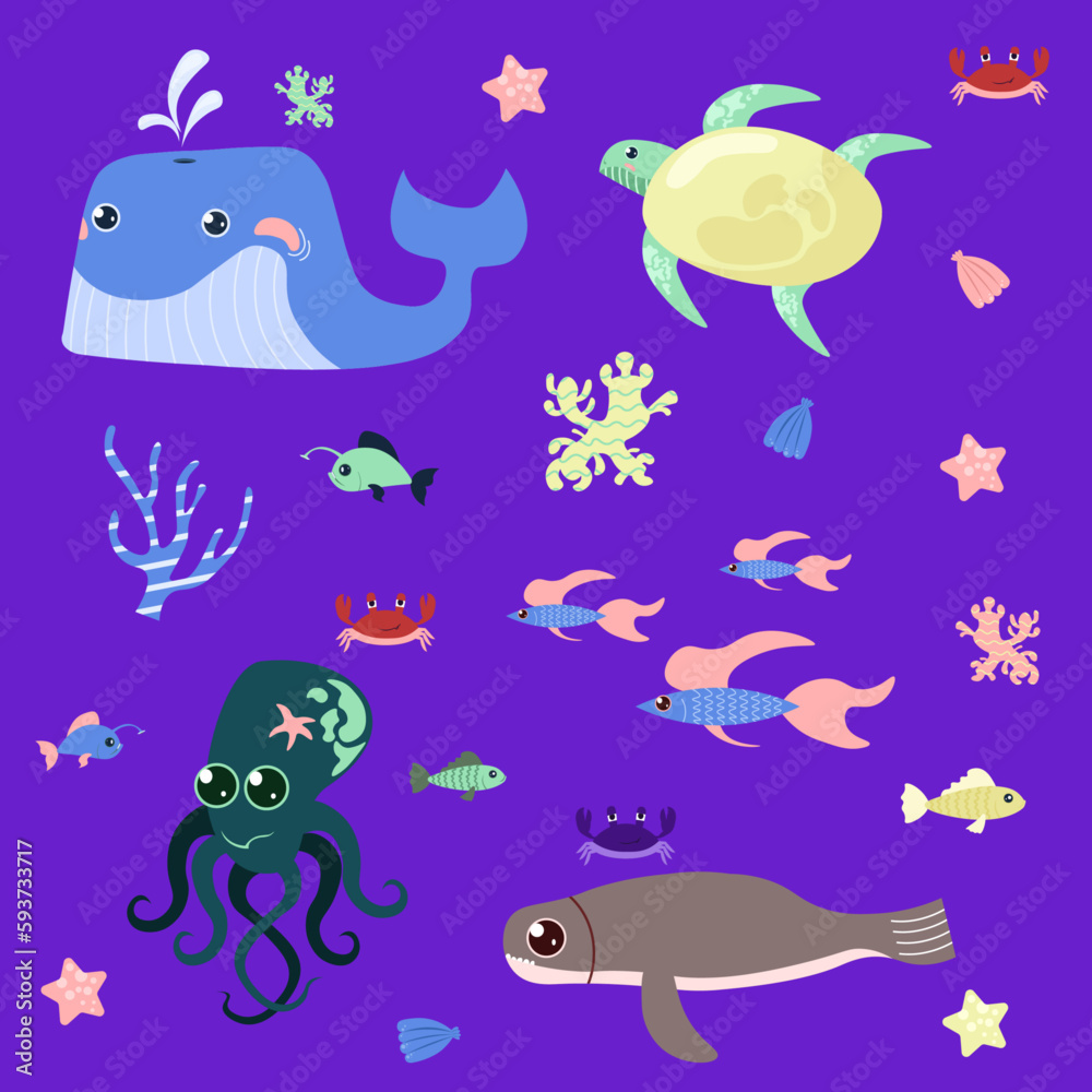 Sea animals set Sea animals set