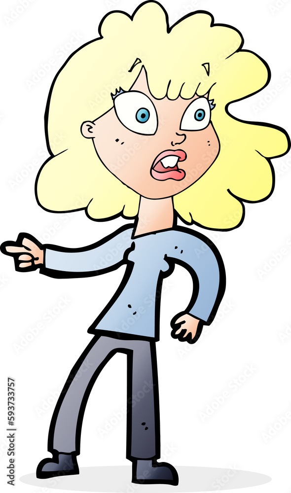cartoon worried woman pointing cartoon worried woman pointing