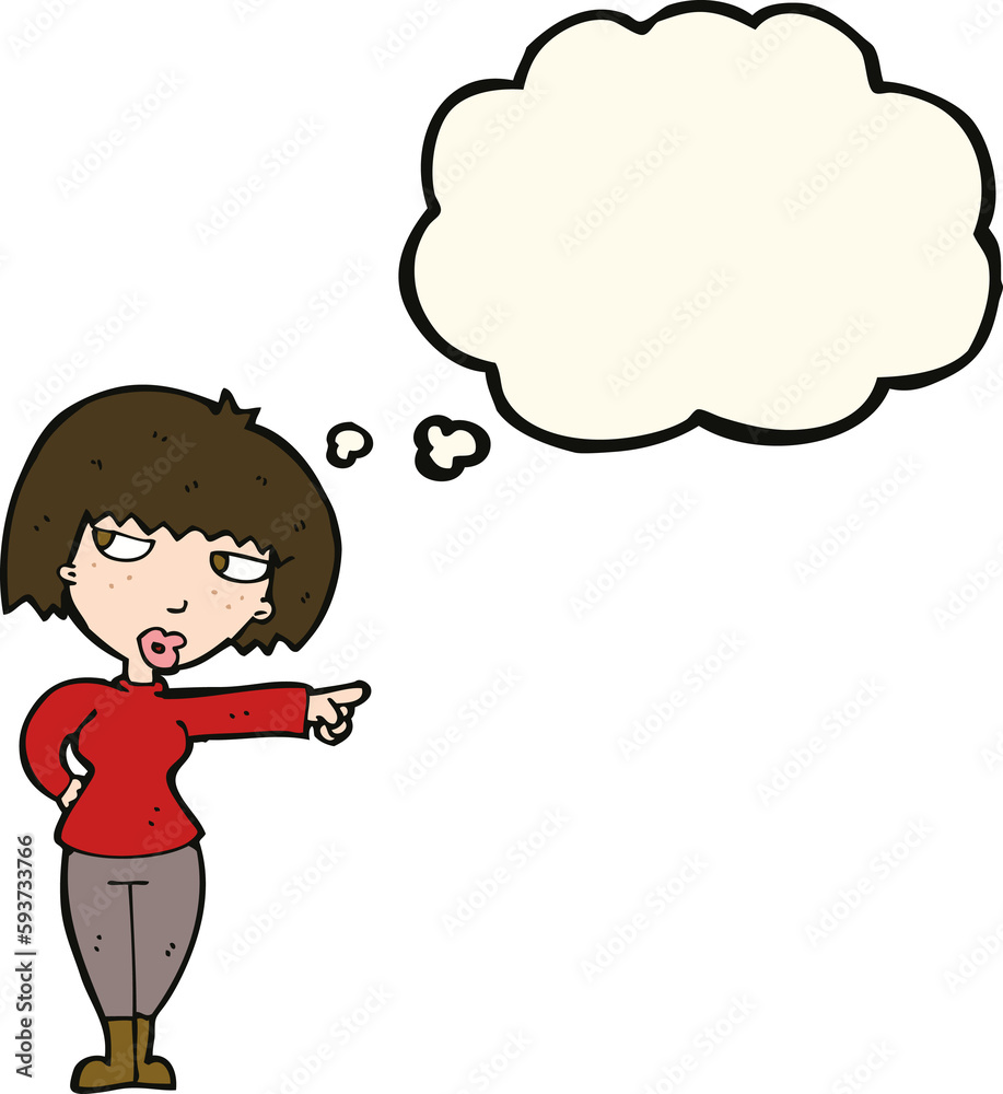 cartoon annoyed woman pointing with thought bubble cartoon annoyed woman pointing with thought bubble
