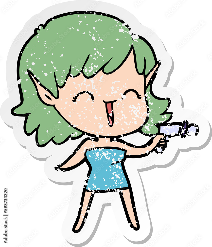 Obraz premium distressed sticker of a cartoon elf girl