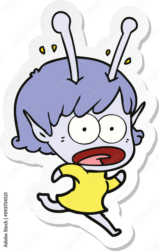 sticker of a cartoon shocked alien girl sticker of a cartoon shocked alien girl