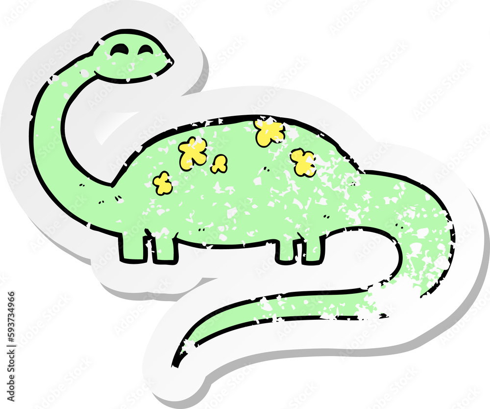 retro distressed sticker of a cartoon dinoaur retro distressed sticker of a cartoon dinoaur