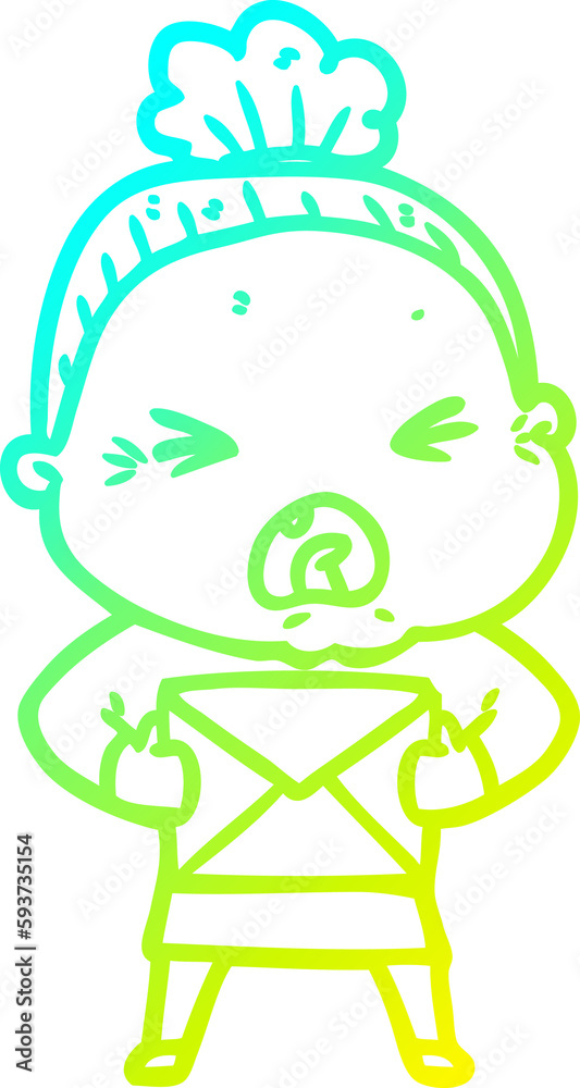 cold gradient line drawing cartoon angry old woman cold gradient line drawing cartoon angry old woman