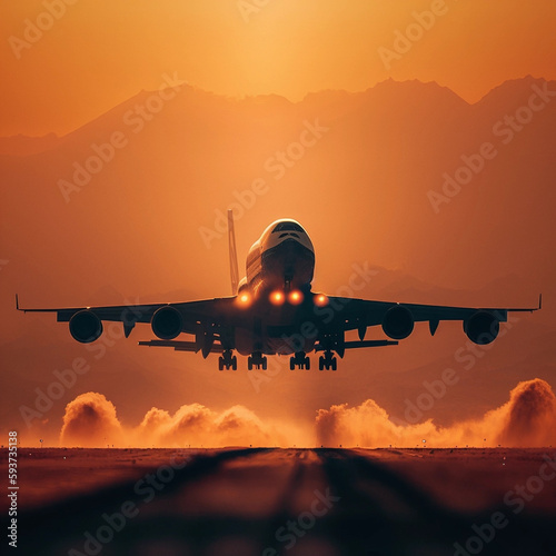 Into the Sunset: Boeing 747 Taking Off in a Hazy Sky
