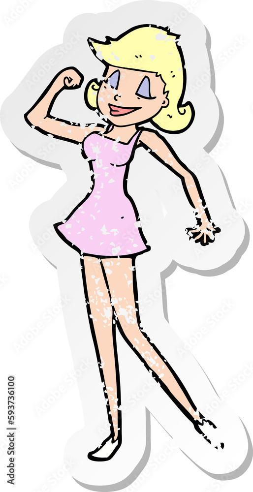 retro distressed sticker of a cartoon woman with can do attitude retro distressed sticker of a cartoon woman with can do attitude