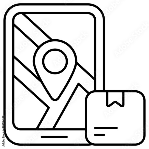 A flat design icon of mobile parcel location 