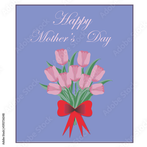 Background with tulips. Hand drawn illustration, Happy mother's day. Spring holiday design template with pink tulip