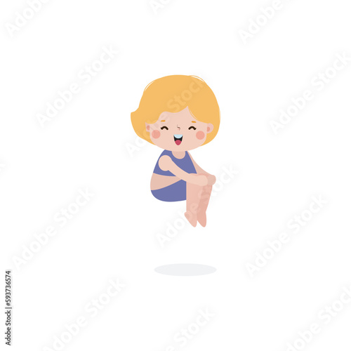kid wearing swimming suits jumping into water on summer vacations, Cute child cartoon Pool party characters, Kids spending holidays in seaside isolated white background Vector illustration