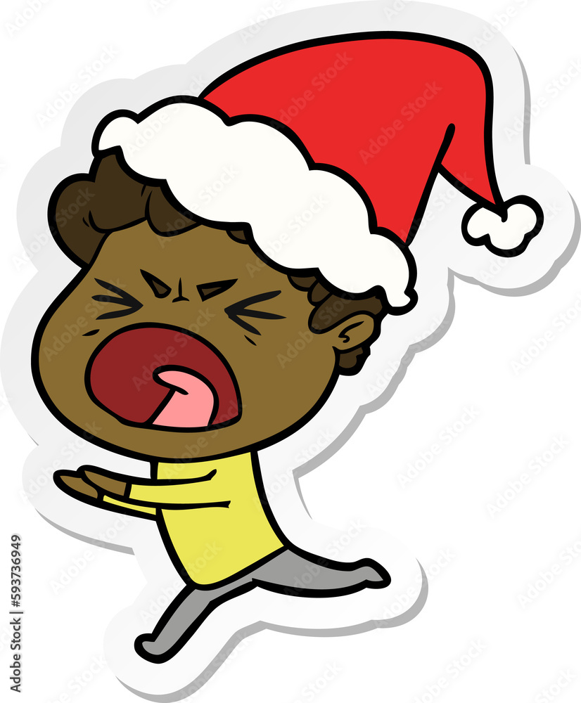 sticker cartoon of a furious man wearing santa hat sticker cartoon of a furious man wearing santa hat