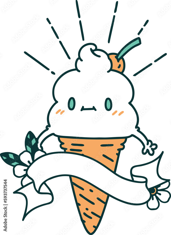 banner with tattoo style ice cream character banner with tattoo style ice cream character