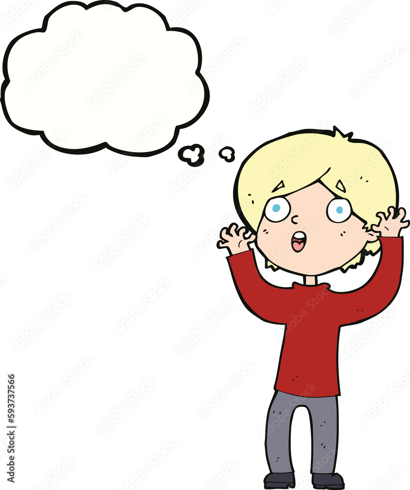 cartoon frightened man with thought bubble cartoon frightened man with thought bubble