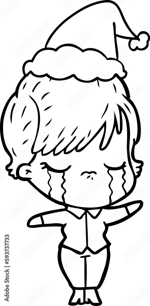 line drawing of a woman crying wearing santa hat line drawing of a woman crying wearing santa hat