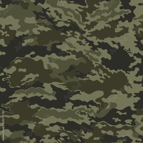 Woodland camouflage khaki pattern, vector texture, seamless army background. Military uniform.