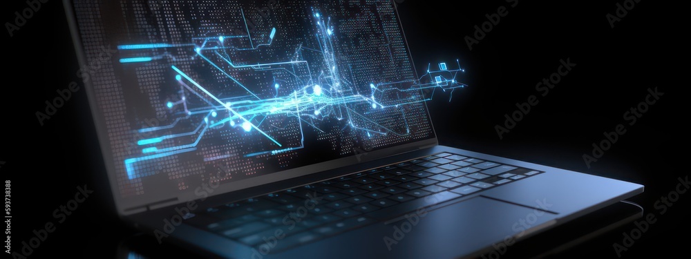 Naklejka premium Laptop with analytical data concept