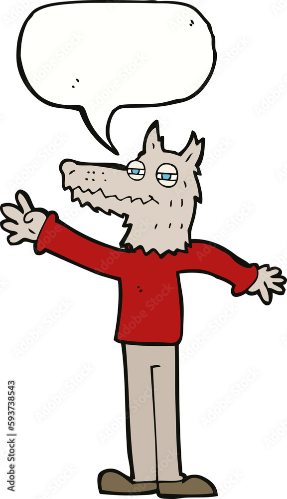 cartoon waving wolf with speech bubble cartoon waving wolf with speech bubble