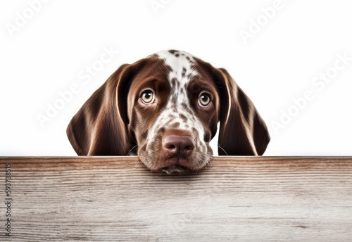 Adorable Pointer Puppy Peeking Out from Behind White Table with Copy Space, Isolated on White Background. Generative AI.