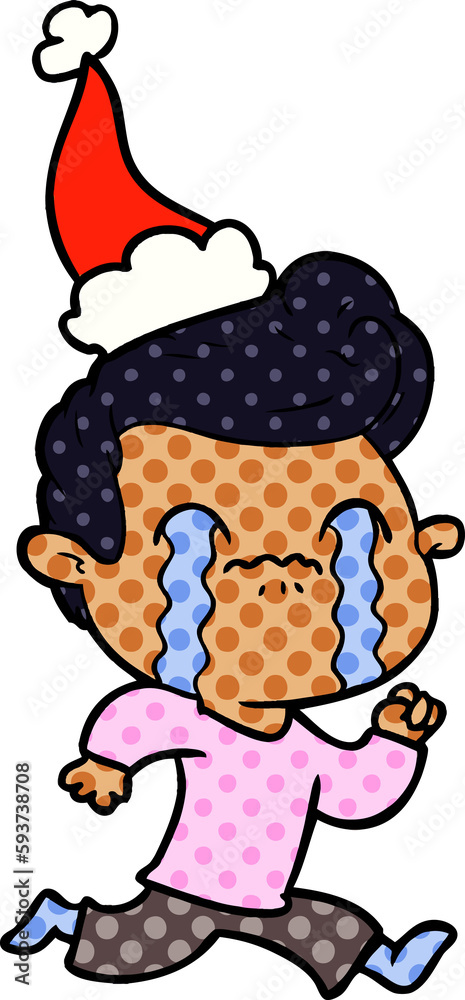 comic book style illustration of a man crying wearing santa hat comic book style illustration of a man crying wearing santa hat