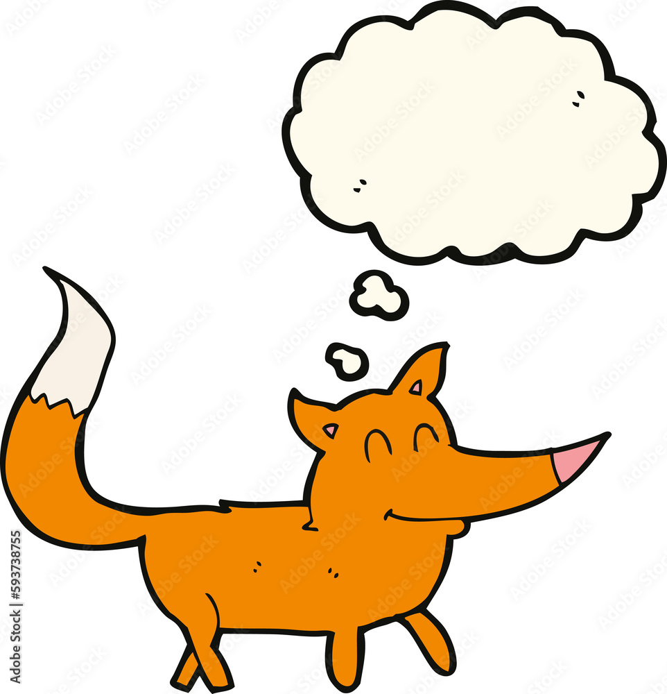 cartoon little fox with thought bubble