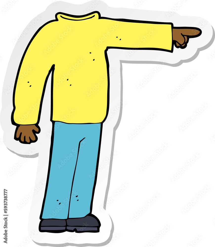 sticker of a cartoon headless man pointing