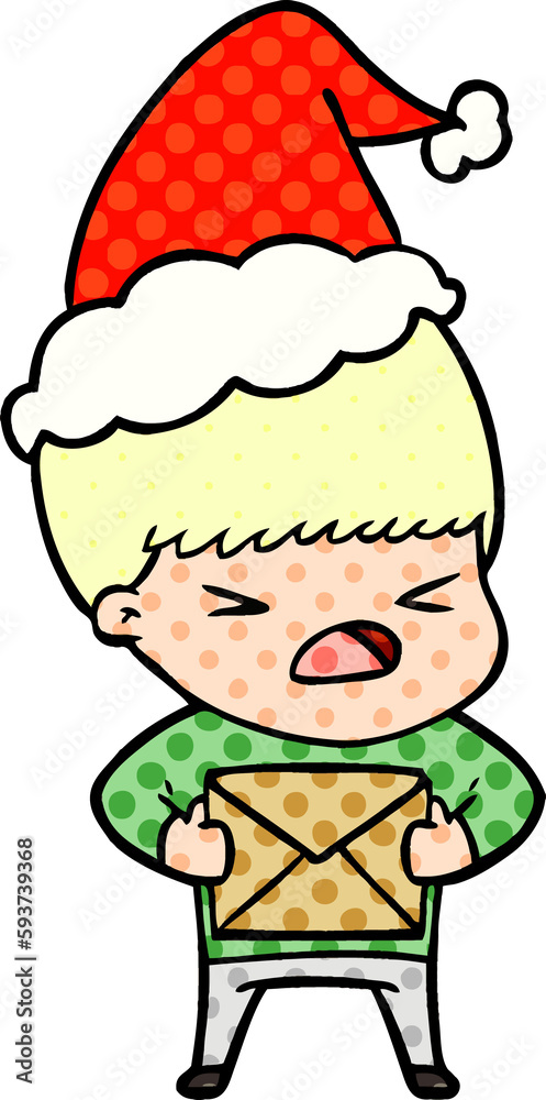 comic book style illustration of a stressed man wearing santa hat comic book style illustration of a stressed man wearing santa hat