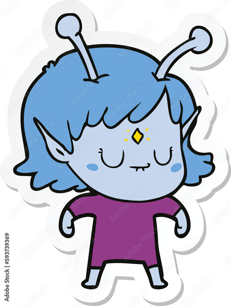 sticker of a cartoon alien girl