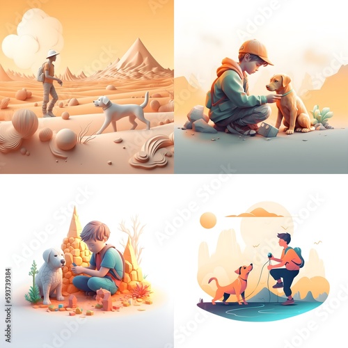 Wallpaper Mural Sunset Companions - A Young Boy and His Loyal Dog Torontodigital.ca