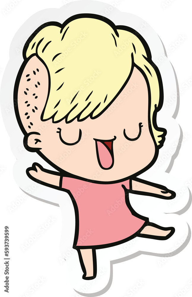 sticker of a cute cartoon girl with hipster haircut sticker of a cute cartoon girl with hipster haircut