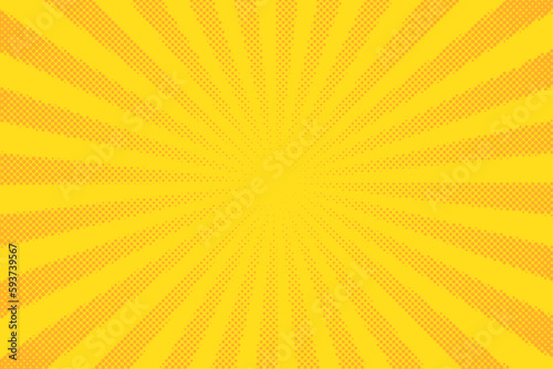 Yellow comics background. Abstract lines backdrop. Bright sunrays. Design frames for title book. Texture explosive polka. Beam action. Pattern motion flash. Rectangle fast boom. Vector illustration