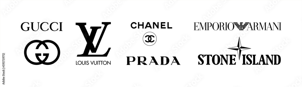 Luxury clothing brands. Chanel, Gucci, Stone Island, Prada