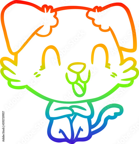 rainbow gradient line drawing laughing cartoon dog