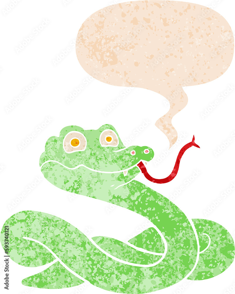 cartoon snake and speech bubble in retro textured style cartoon snake and speech bubble in retro textured style