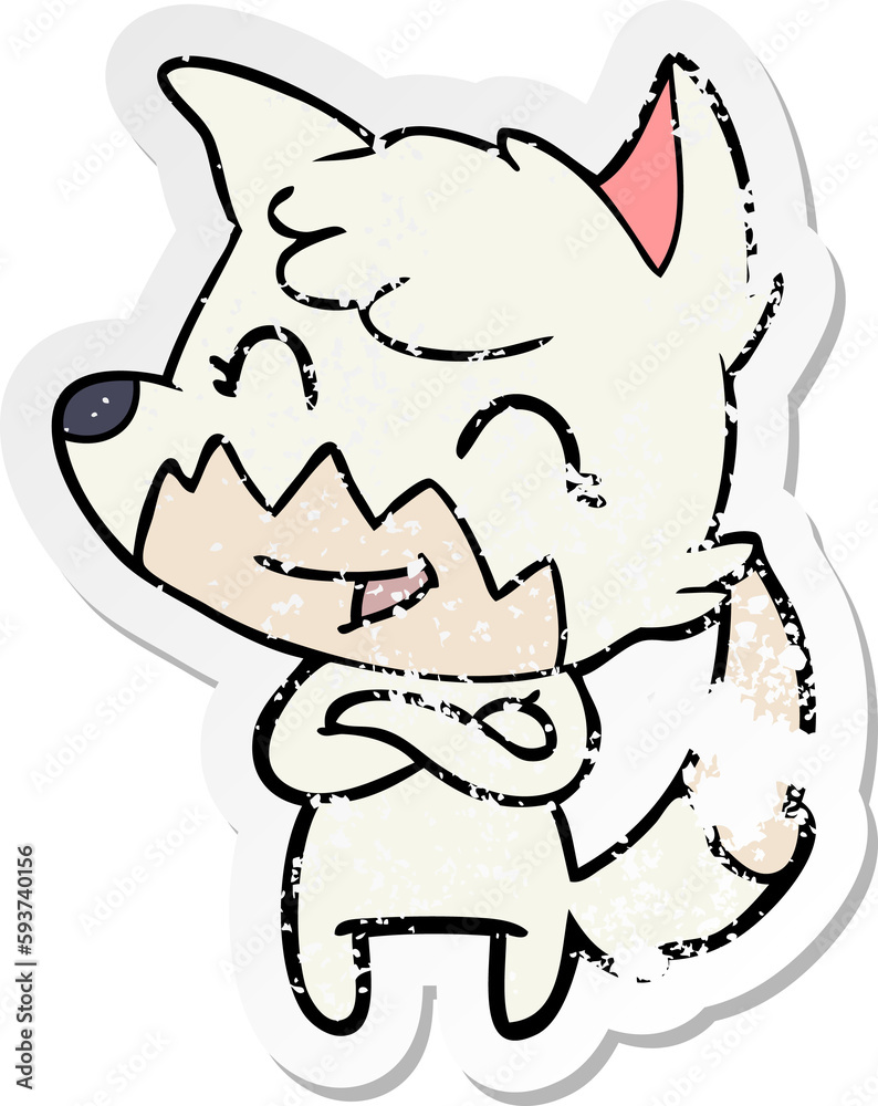 distressed sticker of a happy cartoon fox distressed sticker of a happy cartoon fox