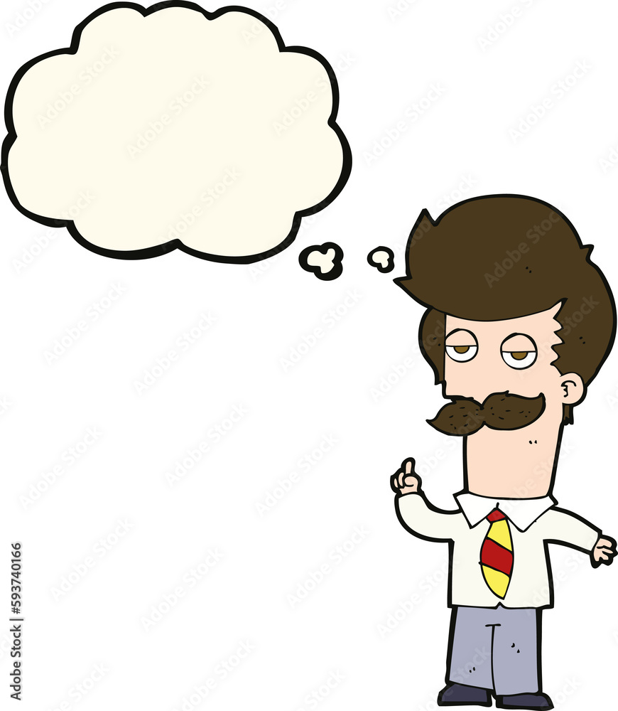 cartoon man with mustache explaining with thought bubble cartoon man with mustache explaining with thought bubble