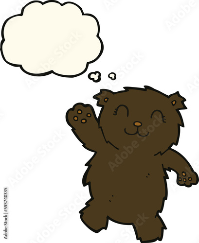 cartoon waving black bear with thought bubble