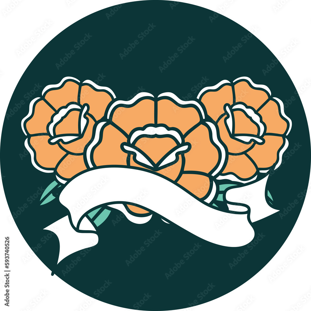 icon with banner of a bouquet of flowers icon with banner of a bouquet of flowers