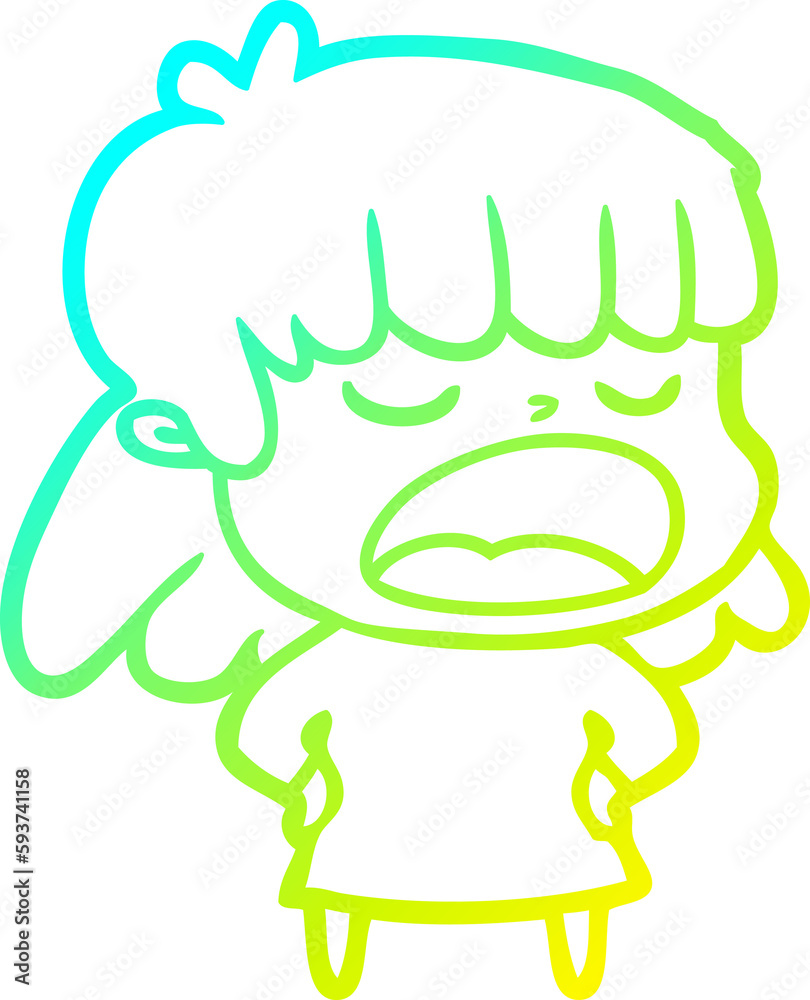 cold gradient line drawing cartoon woman talking loudly