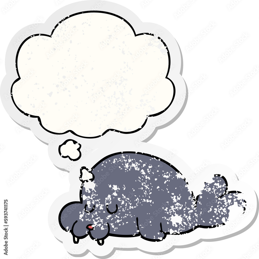 Fototapeta premium cartoon walrus and thought bubble as a distressed worn sticker