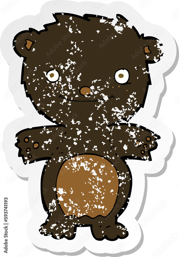 retro distressed sticker of a cartoon happy little black bear retro distressed sticker of a cartoon happy little black bear