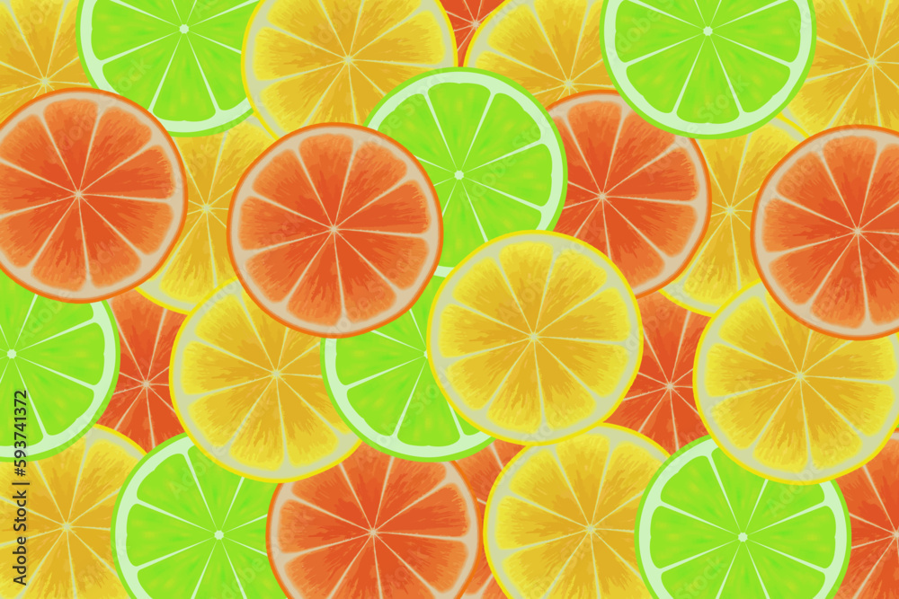 Citrus pattern, lemon, orange and lime. Fresh organic tropical fruit background. Vegetarian design full of vitamins