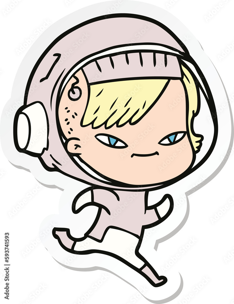 sticker of a cartoon astronaut woman sticker of a cartoon astronaut woman