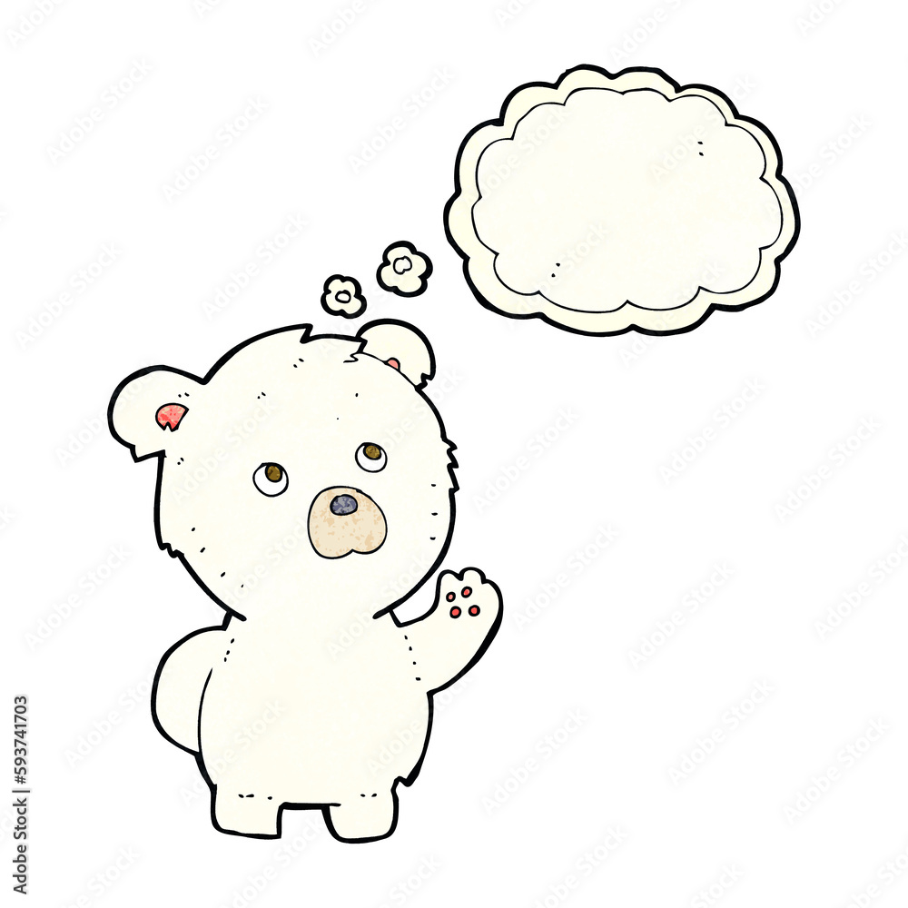 Fototapeta premium cartoon waving polar bear with thought bubble