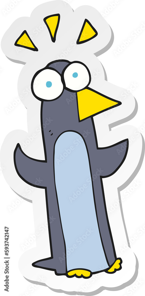 sticker of a cartoon surprised penguin