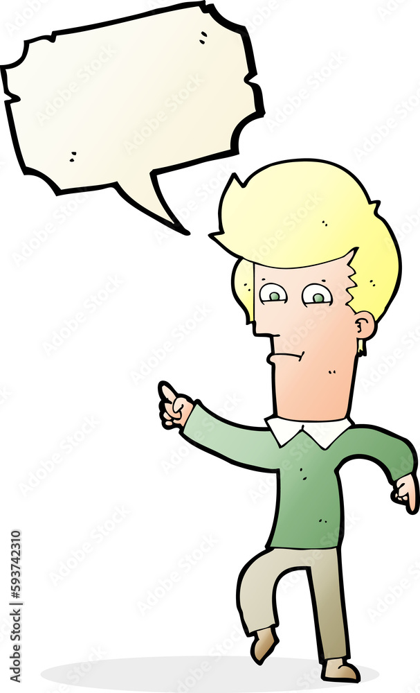 cartoon man pointing with speech bubble