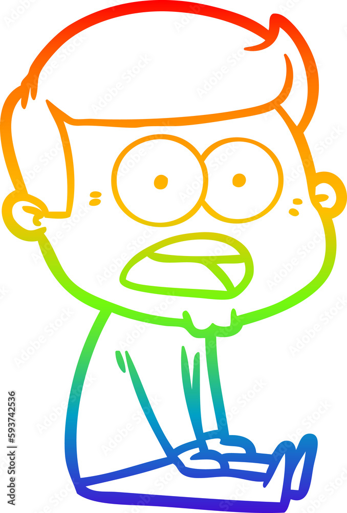 rainbow gradient line drawing cartoon shocked man