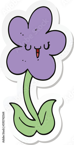 sticker of a cartoon flower with happy face